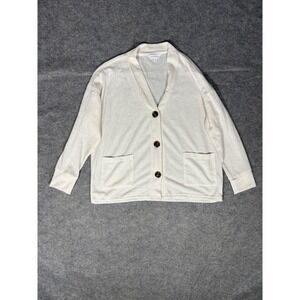 Danskin Womens Cream Cardigan Sweater V Neck‎ Button Front Pockets Size L